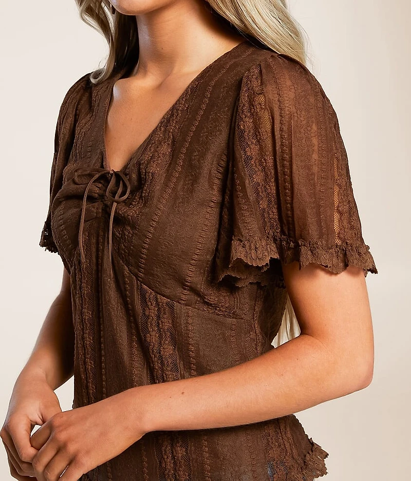 Floral Lace Flutter Sleeve Top