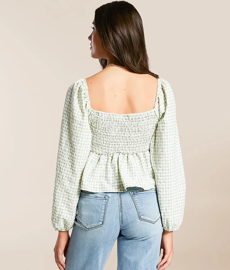 Embroidered Gingham Cropped Top