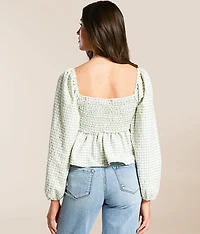 Embroidered Gingham Cropped Top