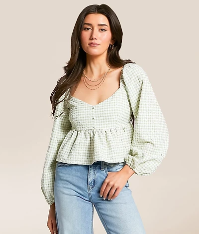 Embroidered Gingham Cropped Top