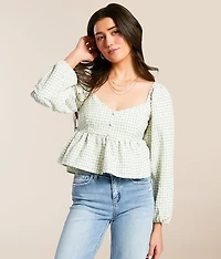 Embroidered Gingham Cropped Top
