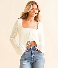 Front Tie Mesh Cropped Top