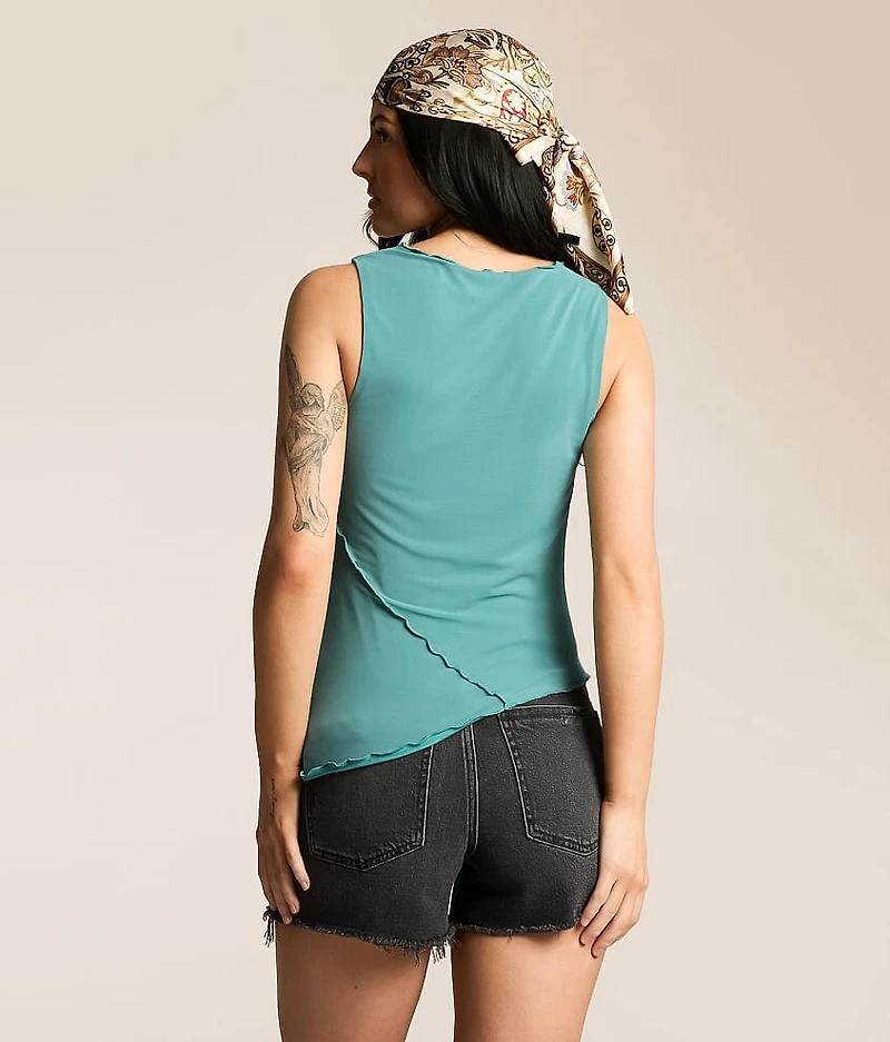 Pieced Mesh Asymmetrical Tank Top