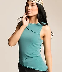 Pieced Mesh Asymmetrical Tank Top