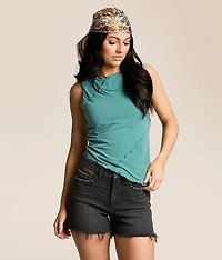 Pieced Mesh Asymmetrical Tank Top