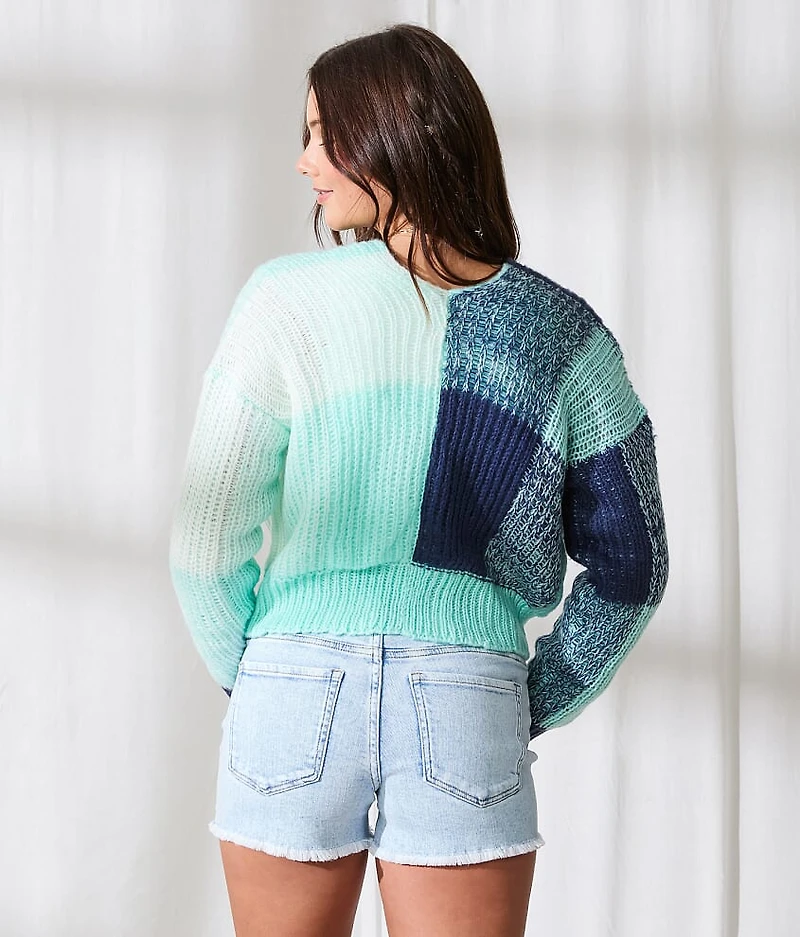 Color Block Cropped Cardigan Sweater