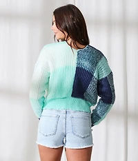 Color Block Cropped Cardigan Sweater
