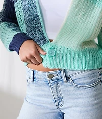 Color Block Cropped Cardigan Sweater