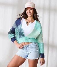 Color Block Cropped Cardigan Sweater