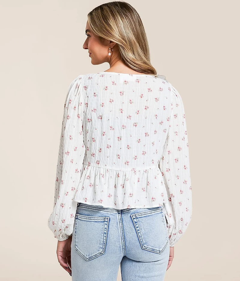 Floral Front Tie Peplum Top