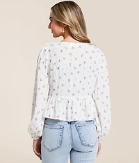 Floral Front Tie Peplum Top