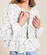 Floral Front Tie Peplum Top