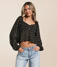 Floral Chiffon Peplum Cropped Top