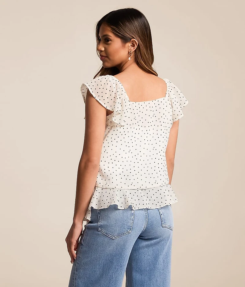 Chiffon Polka Dot Ruffle Top