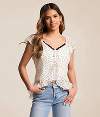 Chiffon Polka Dot Ruffle Top
