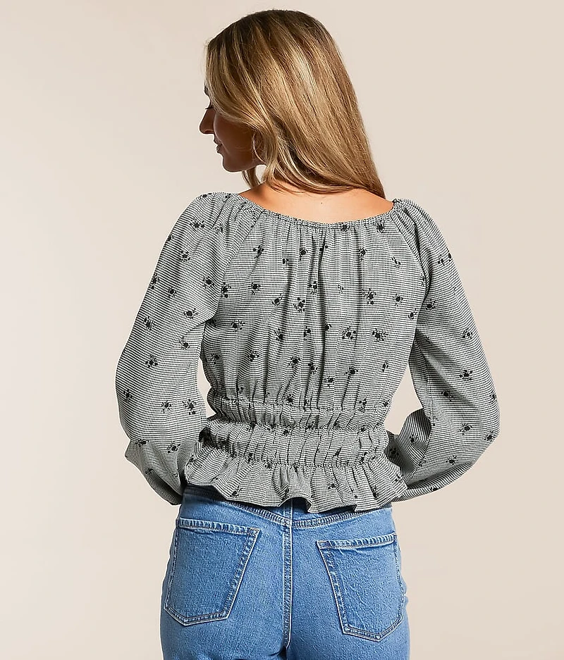 Embroidered Houndstooth Top