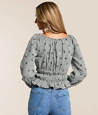 Embroidered Houndstooth Top