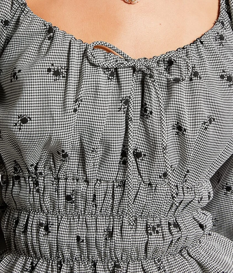 Embroidered Houndstooth Top