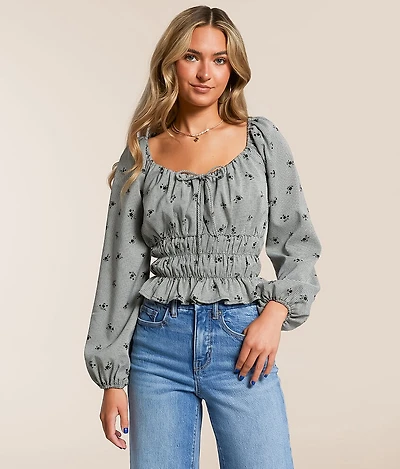 Willow & Root Embroidered Houndstooth Top