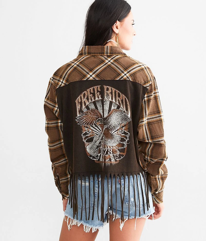 Free Bird Cropped Fringe Flannel Shirt