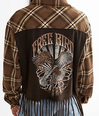 Free Bird Cropped Fringe Flannel Shirt