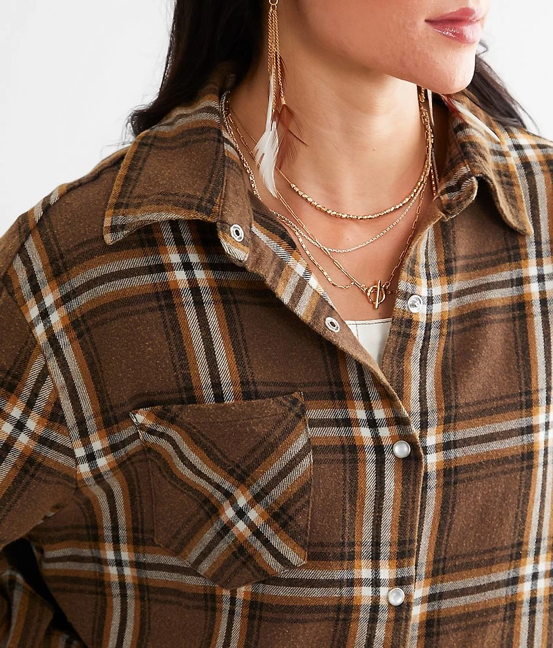 Free Bird Cropped Fringe Flannel Shirt