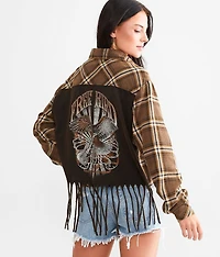 Free Bird Cropped Fringe Flannel Shirt