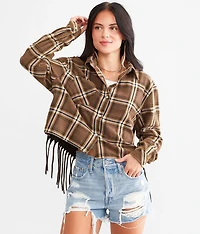 Free Bird Cropped Fringe Flannel Shirt