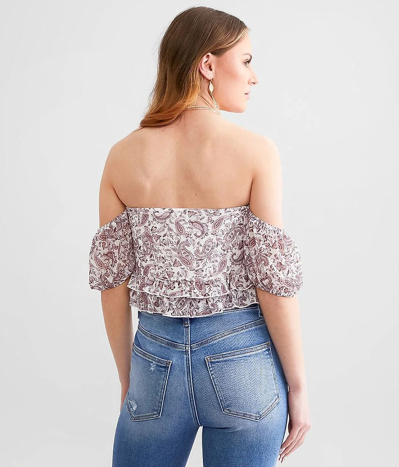 Paisley Mesh Ruffle Cropped Top