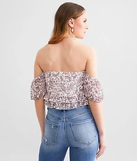 Paisley Mesh Ruffle Cropped Top