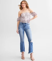 Paisley Mesh Ruffle Cropped Top