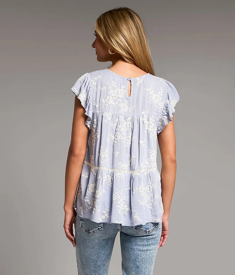 Embroidered Ruffle Top
