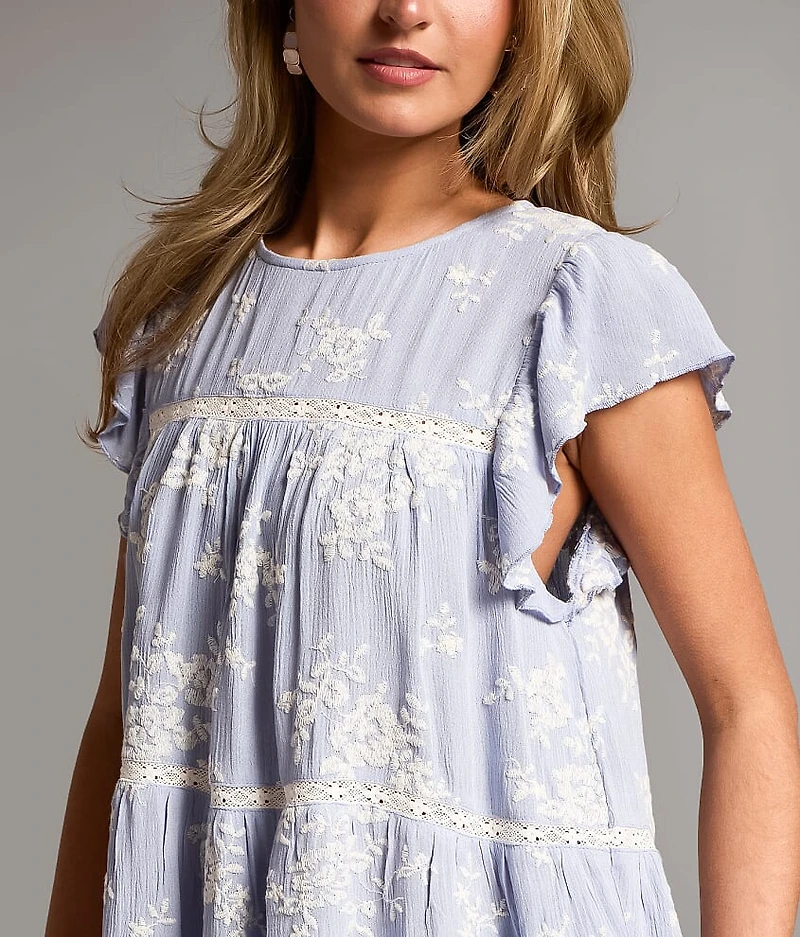 Embroidered Ruffle Top