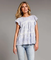 Embroidered Ruffle Top
