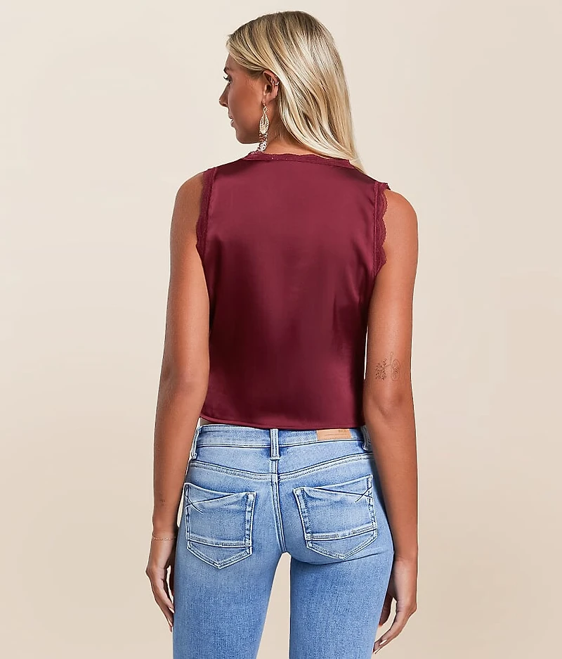 Satin Ruffle Tank Top