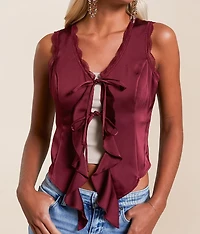 Satin Ruffle Tank Top