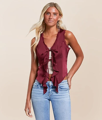Satin Ruffle Tank Top