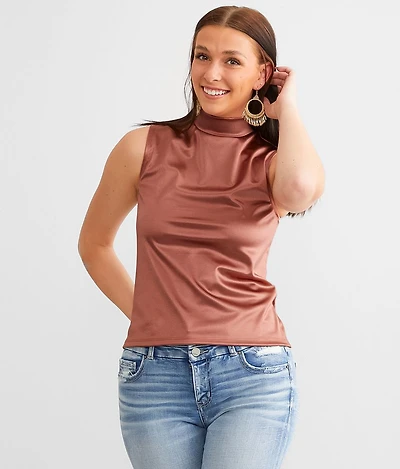Satin Mock Neck Tank