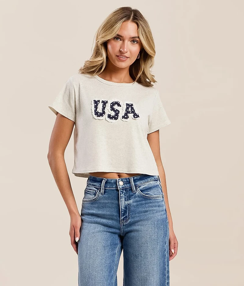 USA Lace Cropped T-Shirt