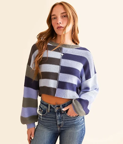 Offset Stripe Cropped Sweater