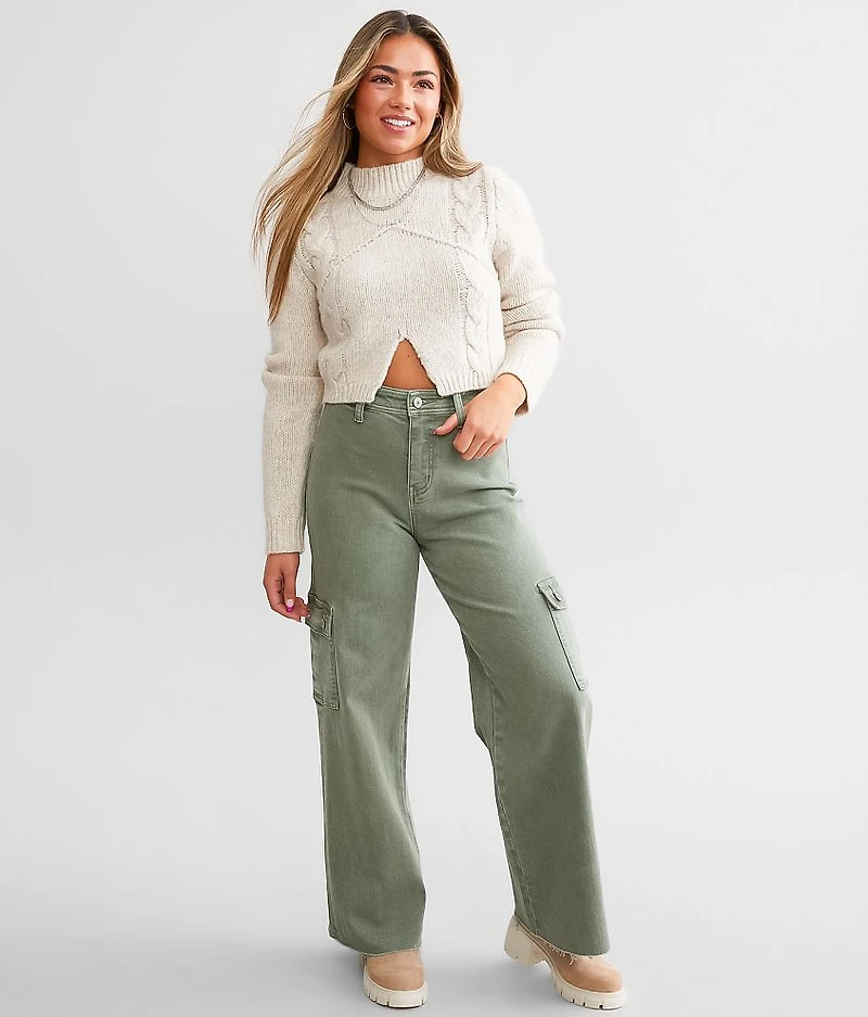 Split Cropped Cable Sweater