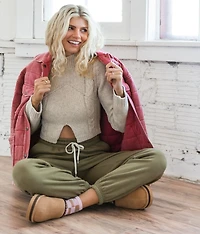 Split Cropped Cable Sweater