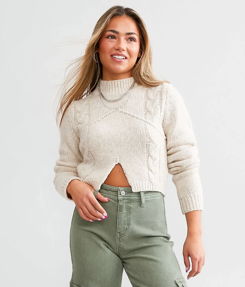 Split Cropped Cable Sweater