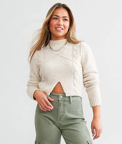 Split Cropped Cable Sweater