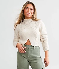 Split Cropped Cable Sweater