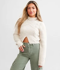 Split Cropped Cable Sweater