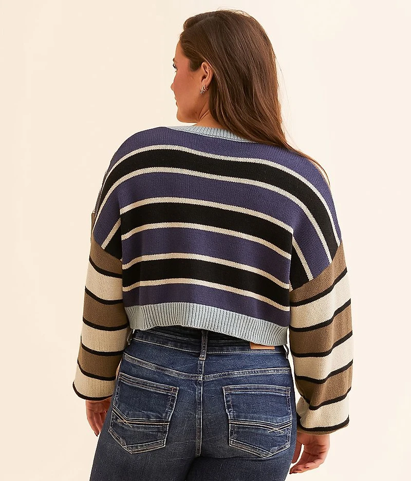 Offset Multi Striped Cropped Sweater