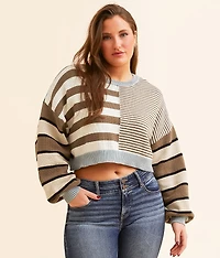 Offset Multi Striped Cropped Sweater