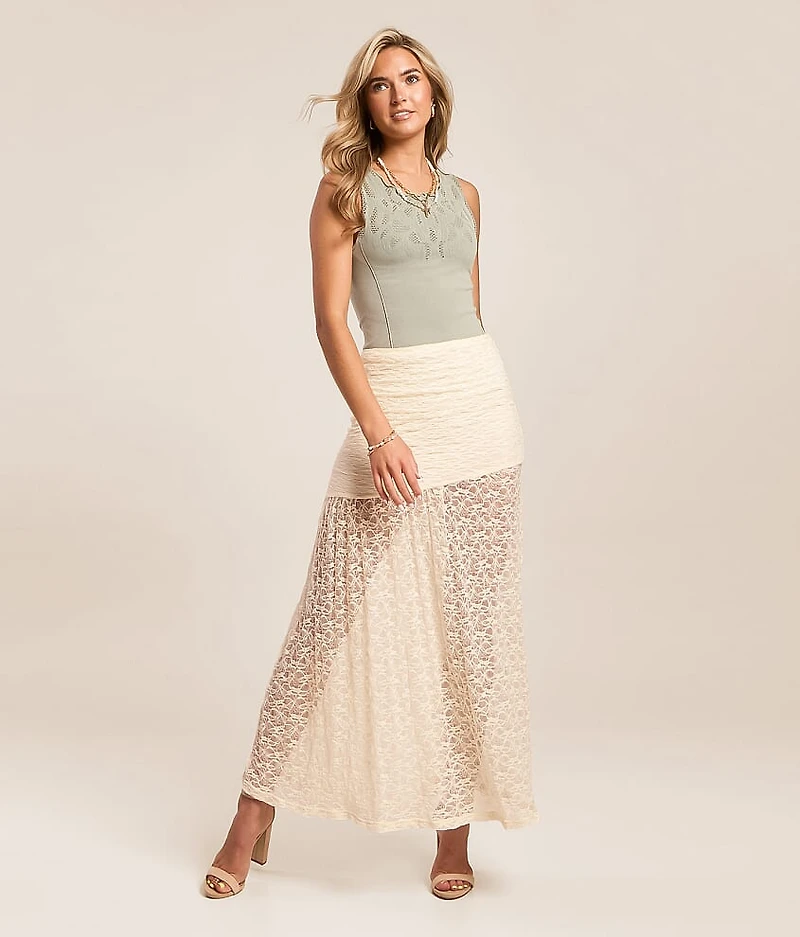 Sheer Lace Midi Skirt