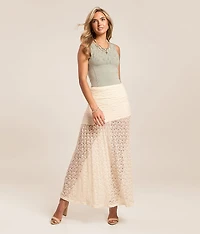 Sheer Lace Midi Skirt